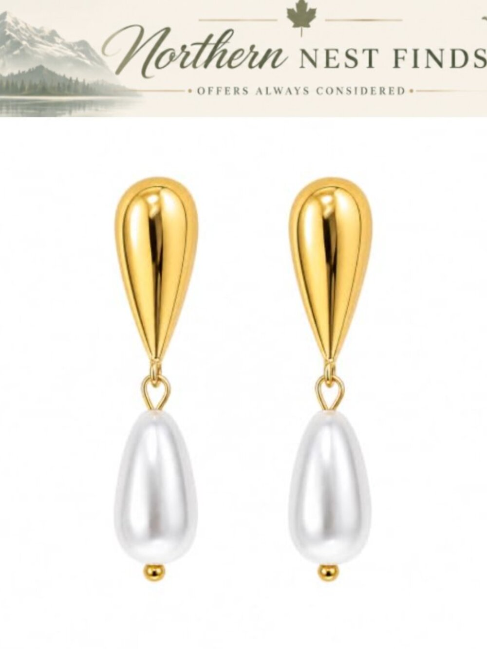 14K Gold Plated Pearl Drop Earrings Faux Pearl Teardrop Dangle